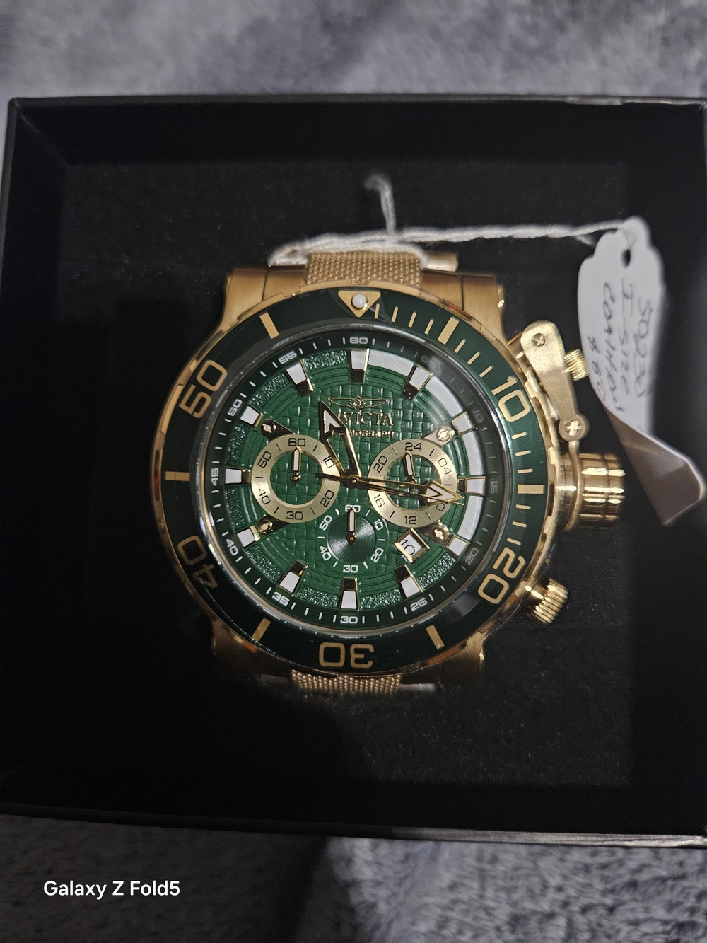 Invicta Gold and Green Dive-Style Chronograph Watch 52mm